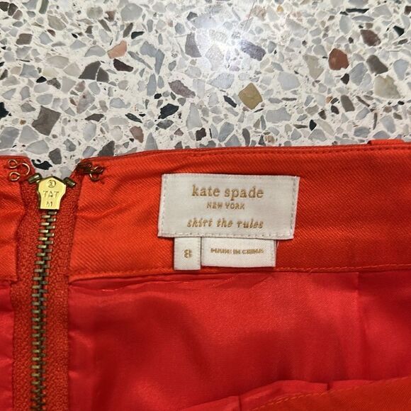 Kate Spade Orange coral silk mini skirt the rules lined 8 pockets back zip - Picture 3 of 9